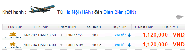 Vé máy bay đi Điện Biên