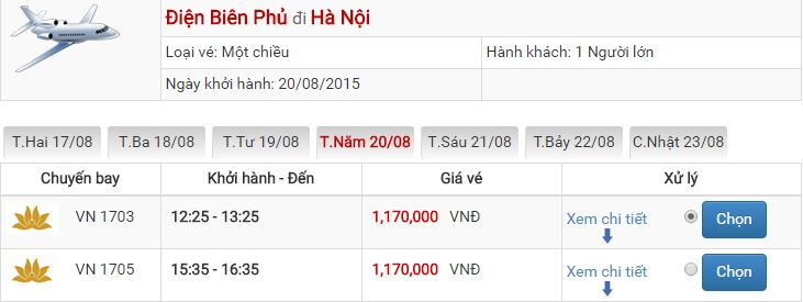 Giá vé máy bay Điện Biên Hà Nội khứ hồi