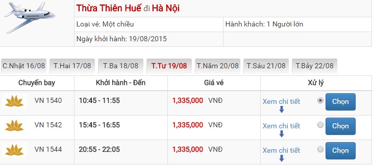 Giá vé máy bay Huế Hà Nội khứ hồi