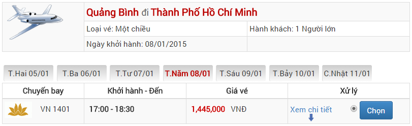 Bảng giá vé máy bay Đồng Hới Sài Gòn