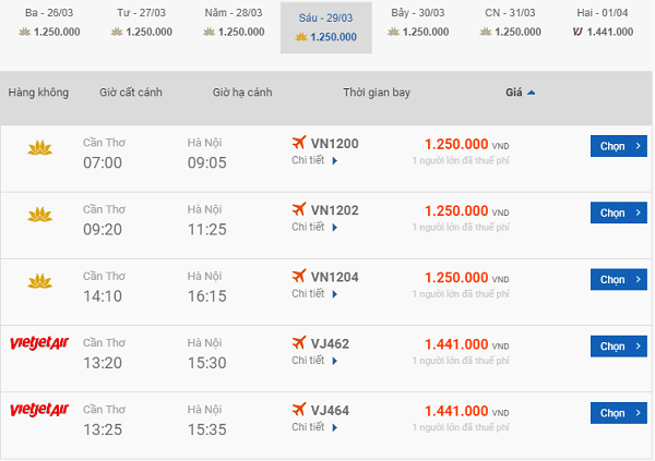 Vé máy bay Cần Thơ Hà Nội
