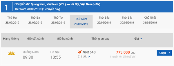 Vé máy bay Chu Lai Hà Nội