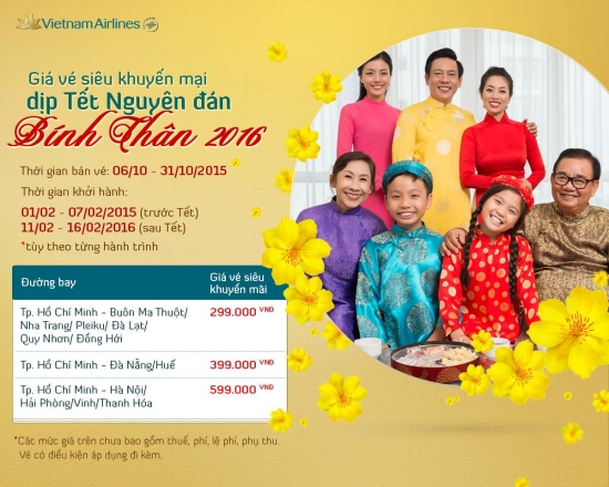  Giá vé máy bay tết 2017 Vietnam Airlines