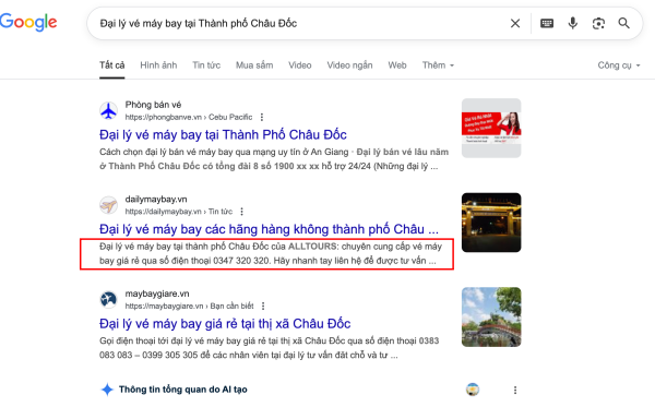 Cách tìm kiếm: Đại lý vé máy bay tại Thành phố Châu Đốc