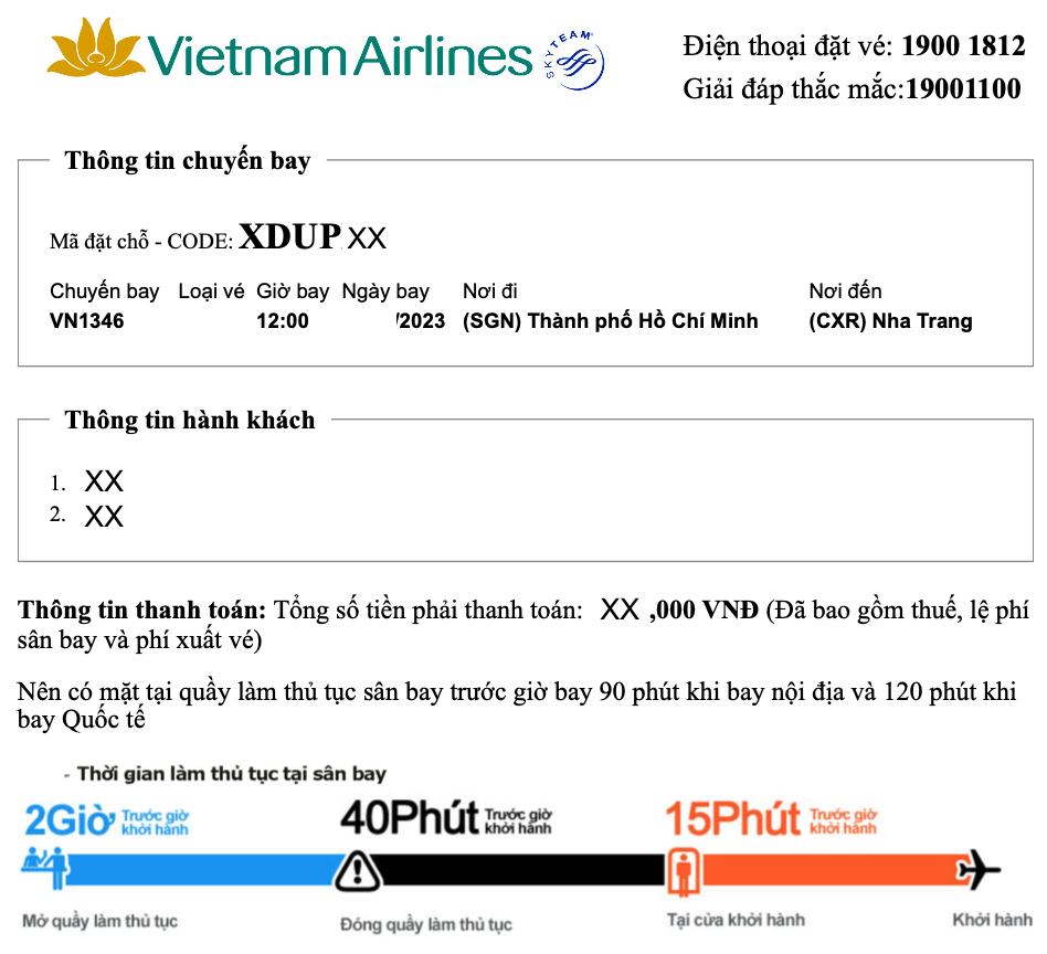 Mẫu vé máy bay của hãng Vietnam Airlines