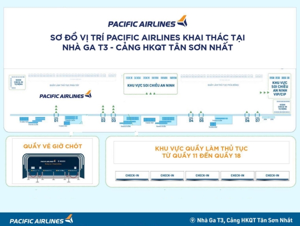 Sơ đồ vị trí Pacific Airlines tại nhà ga T3